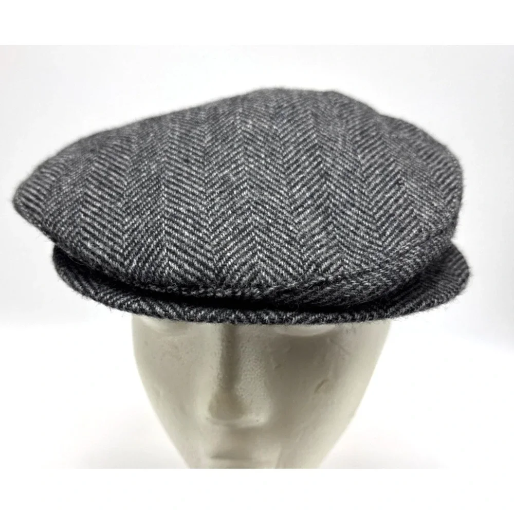 Lake Of The Isles Beret Men's L Wool Cap Hat Gray Tweed Button